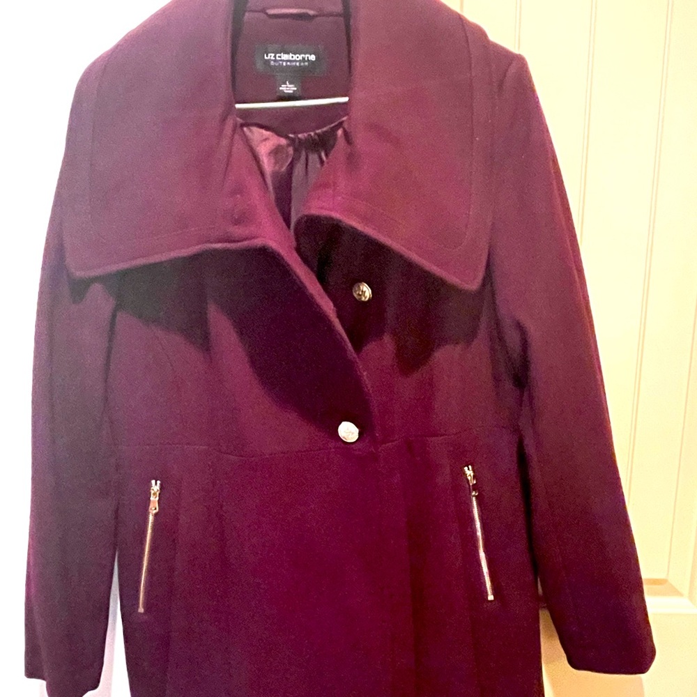 Size: L Liz Claiborne Burguny Peacoat with gold buttons